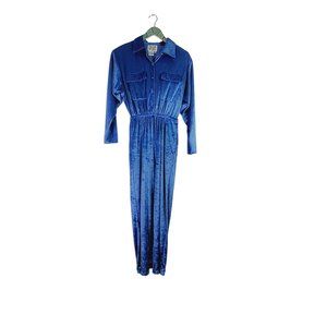 Vintage Lacy After Noon by Shell Kepler Blue Crushed Velvet One Piece Jumper, S